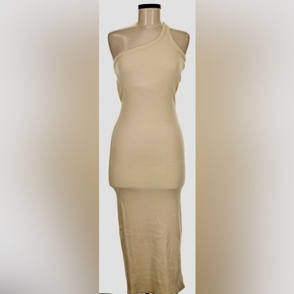 The Line by K Gael Ribbed Tan One-Shoulder Dress - Picture 1 of 5